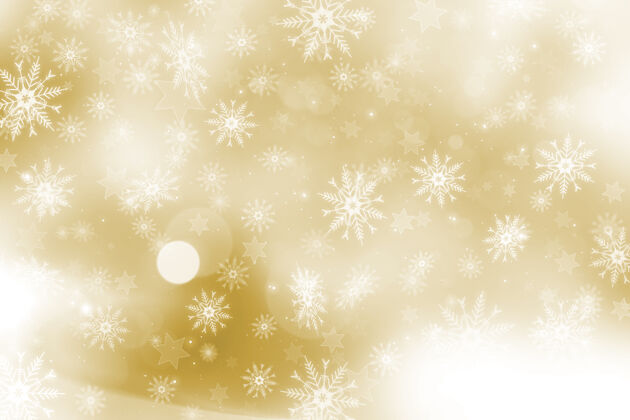 Bokeh背景金色圣诞背景与雪花和星星设计节日雪Bokeh