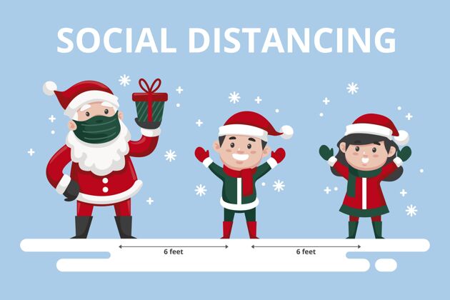 圣诞人物社会距离概念与圣诞人物面具圣诞老人预防