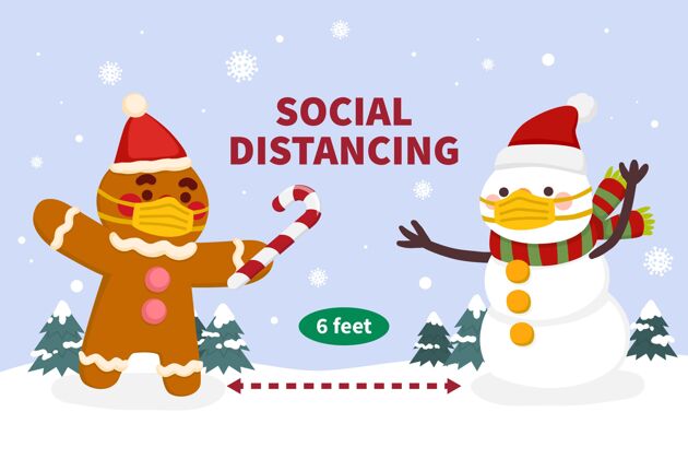 快乐社会距离概念与圣诞人物事件文化冠状病毒