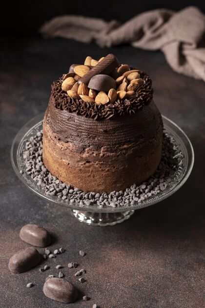 烹饪高角度的美味巧克力蛋糕概念巧克力食物好吃