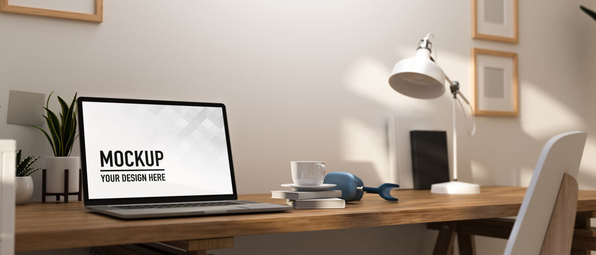 室内带工作台模型的家庭办公室三维渲染填充耳机三维渲染