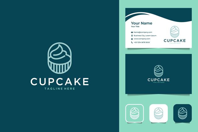 纸杯蛋糕纸杯蛋糕线艺术风格的标志设计和名片创意糕点蛋糕