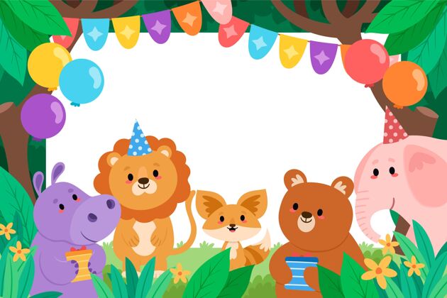 聚会儿童生日背景与动物可爱出生日期孩子