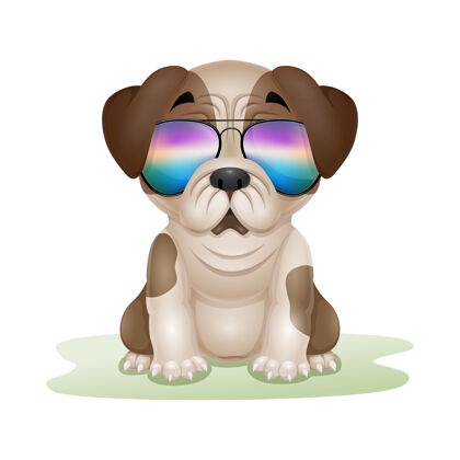 人物可爱的小狗哈巴狗卡通在太阳镜小狗狗卡通