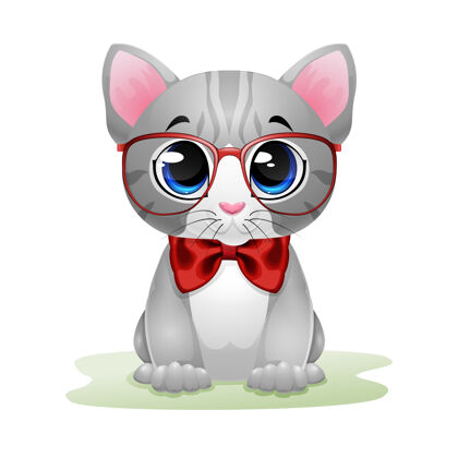 卡通可爱的小猫卡通红眼镜和鞠躬蝴蝶结丝带太阳镜