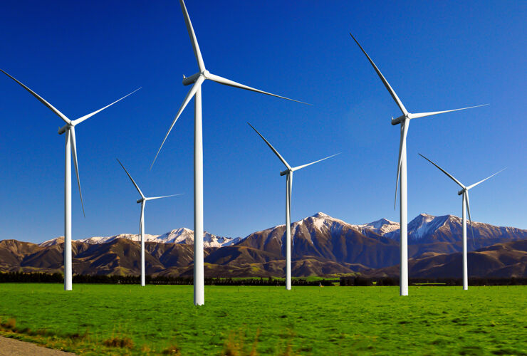 生态风电场发电机组在美丽的自然景观中生产可再生能源绿色能源更新清洁