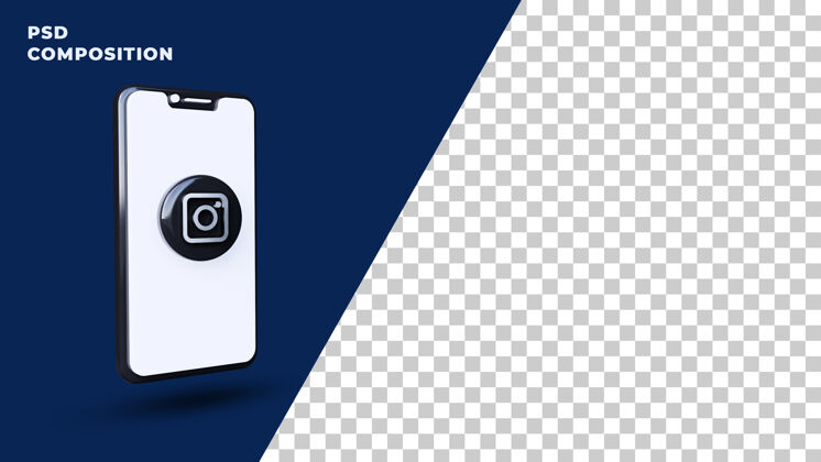 营销手机上的Instagram徽标3d渲染隔离三维渲染通信标志