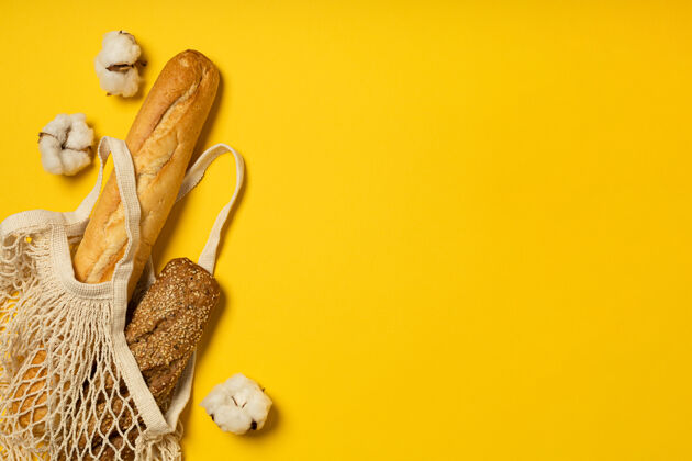 无塑料黄色背景棉质环保包面包有机面包房回收