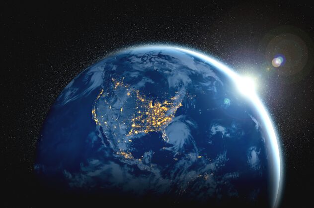 轨道地球-地球-从太空看地球 显示真实的地球表面和世界地图科学地球恒星