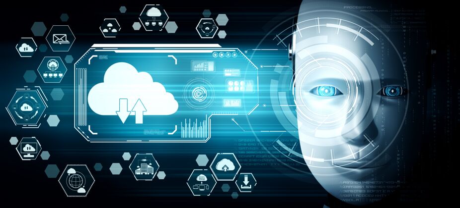 全球Ai机器人使用云计算技术将数据存储在在线服务器上云软件商业