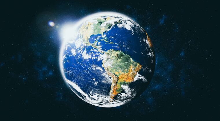 外太空地球-地球-从太空看地球 显示真实的地球表面和世界地图地球天空世界