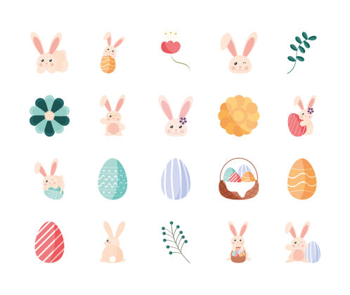 篮子兔子 复活节彩蛋和鲜花套装树叶复活节彩蛋华丽