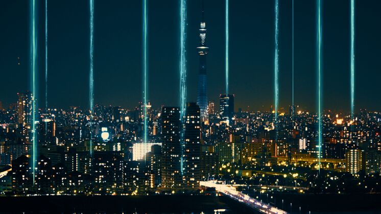 计算机全球化的智慧数字城市抽象图形展示连接网络社交媒体社交网络云计算