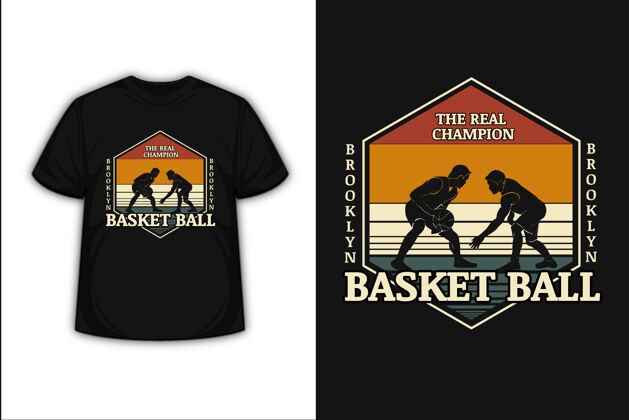 美国T恤设计与真正的冠军布鲁克林篮球在橙色奶油和绿色牛仔裤球体育