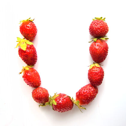 阴影白底红鲜草莓英文字母表的字母u英语水果农业