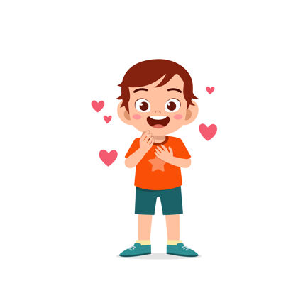 情感可爱的小男孩展现爱和亲吻的姿势表情面部关系幼儿园