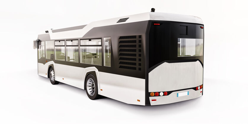 运输白色隔离背景上的Mediunurban白色巴士3d渲染汽车空白驾驶