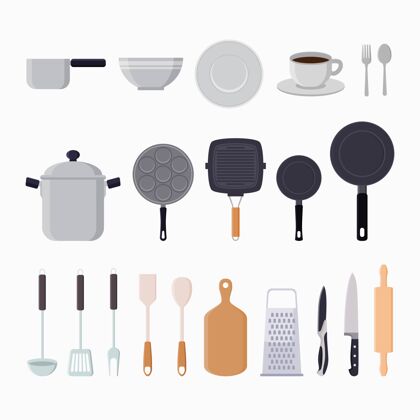 抹刀厨房工具图形元素平面插图锅食物手工