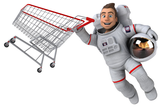 电子商务有趣的宇航员三维插图商店宇宙购物