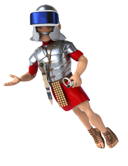 现实有趣的罗马士兵与虚拟现实头盔插图设备战士头盔
