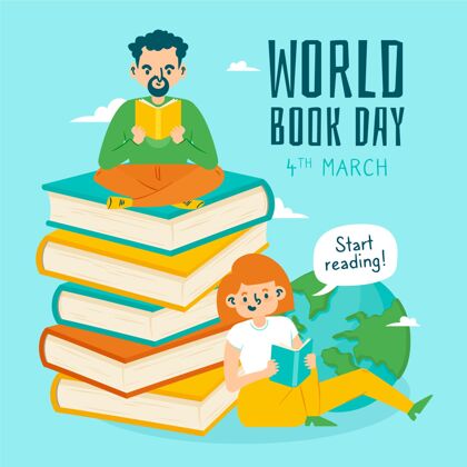世界图书和版权日手绘世界图书日插图4月23日小说图书日