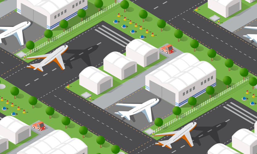 着陆无缝模式等距城市机场与运输机和跑道飞机机场车辆