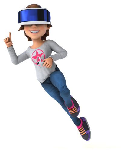 3d一个戴着vr头盔的少女的有趣3d插图女孩体验科技