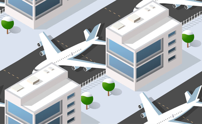着陆无缝模式等距城市机场与运输机和跑道城市飞机运输