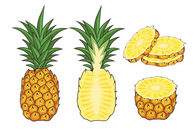菠萝菠萝水果卡通套装隔离白色套装收藏切片