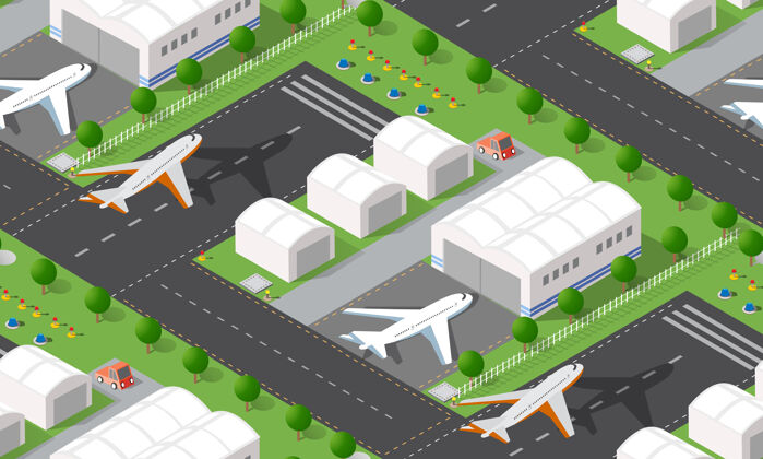 着陆无缝模式等距城市机场与运输机和跑道飞机机场车辆