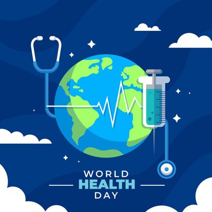 注射器世界卫生日插图与行星和听诊器平面活动健康