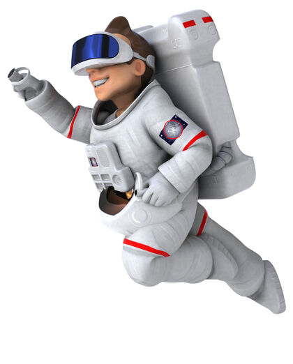人物有趣的三维插图宇航员与虚拟现实头盔游戏网络耳机