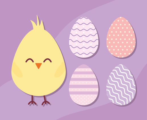 小小鸡和复活节彩蛋矢量插画设计可爱吉祥物年轻