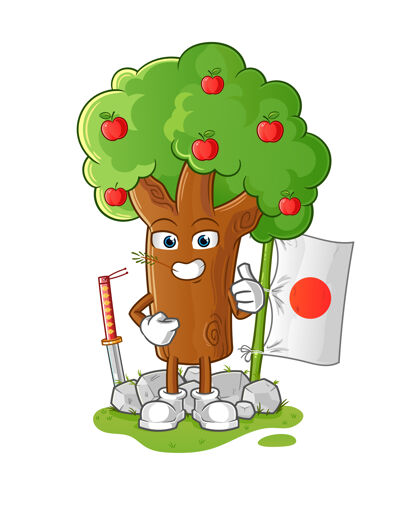 绘画苹果树日本插画设计人物漫画苹果树