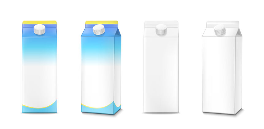 空牛奶纸箱模拟蓝色和白色空白包装容器广告