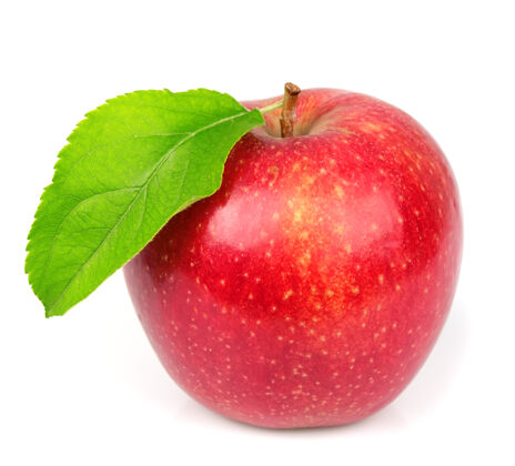 果汁甜苹果 叶子孤立在白色的叶子上吃生态苹果
