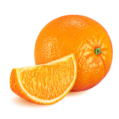 水果半个和整个成熟的橙子果实隔离在白色背景完整景深（所有细节都聚焦）饮食新鲜维生素