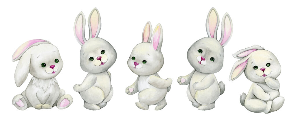 兔子兔子 坐着 水彩动物 卡通风格 动物手绘插图