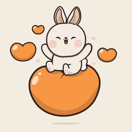 快乐可爱的卡瓦伊兔兔图标吉祥物插图兔子人物爱情