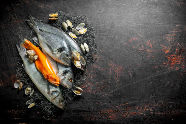 膳食新鲜的鱼和牡蛎烹饪营养餐厅