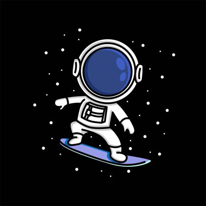 宇宙可爱的宇航员冲浪板卡通宇航员冲浪者太空