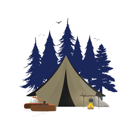 标签森林野营主题拼贴插图娱乐垃圾商标