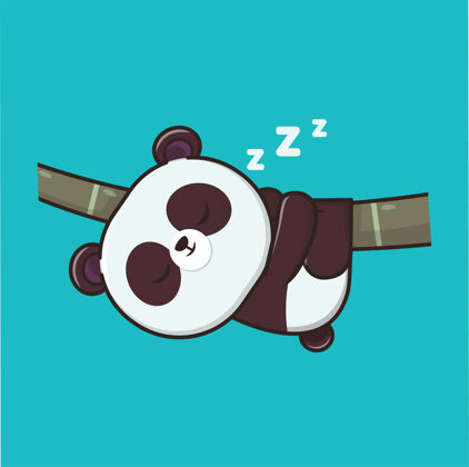 平面卡哇伊可爱的熊猫睡觉插画卡通动物吊挂
