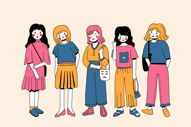 团体女孩插画集女性可爱涂鸦