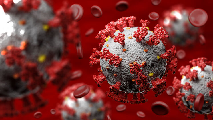 传染性冠状病毒细胞与人体血管中的人红细胞医学3d病毒