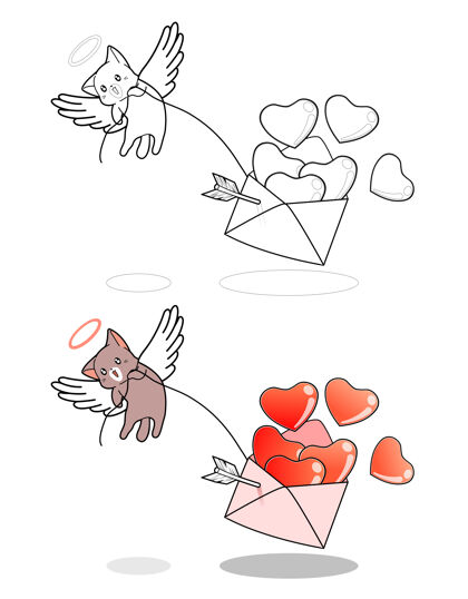 卡通丘比特猫是解除情书卡通彩页着色页线条可爱