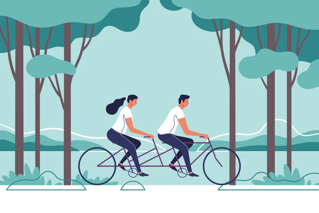 活跃这对夫妇骑着自行车在自然景观的背景上运动自然自行车手