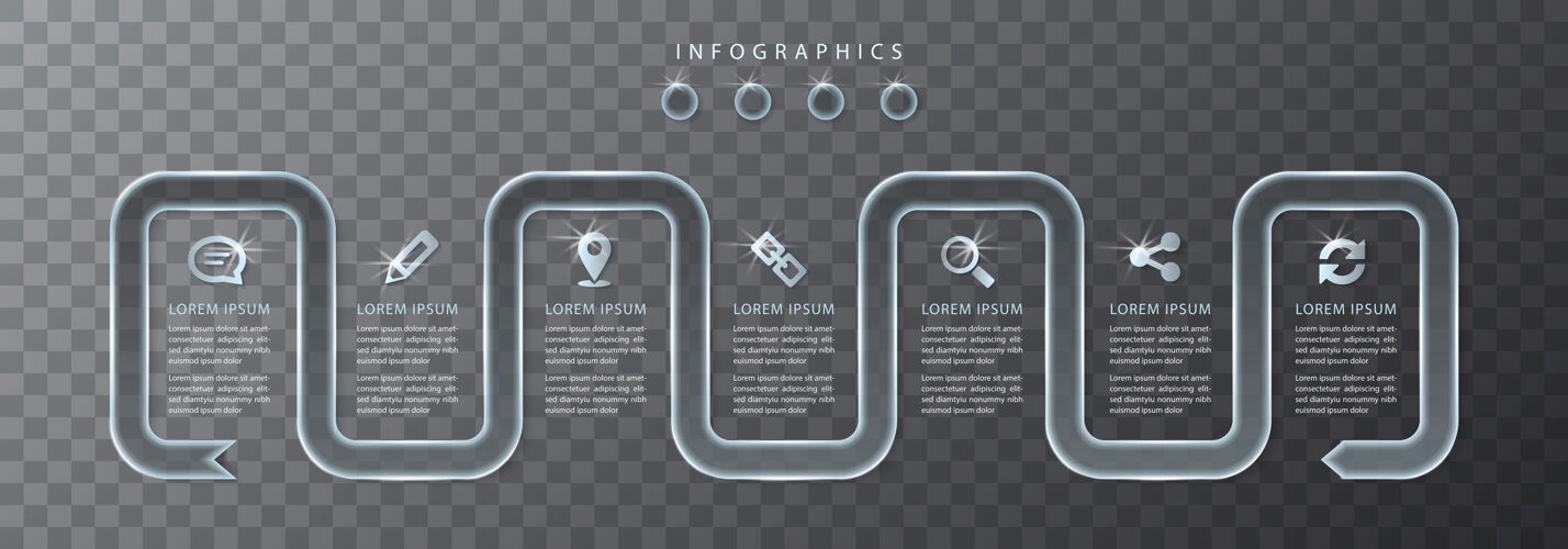 商业信息图设计透明玻璃标签和图标时间表用户界面想法