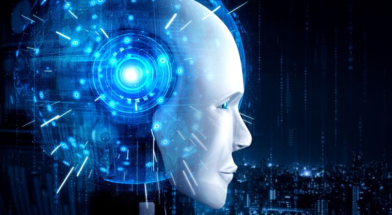 人机器人拟人脸特写与图形概念的人工智能思维大脑软件分析编程