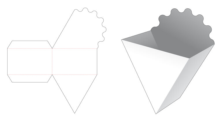 顶部纸板三角炸法式集装箱模切模板形状折叠盒子